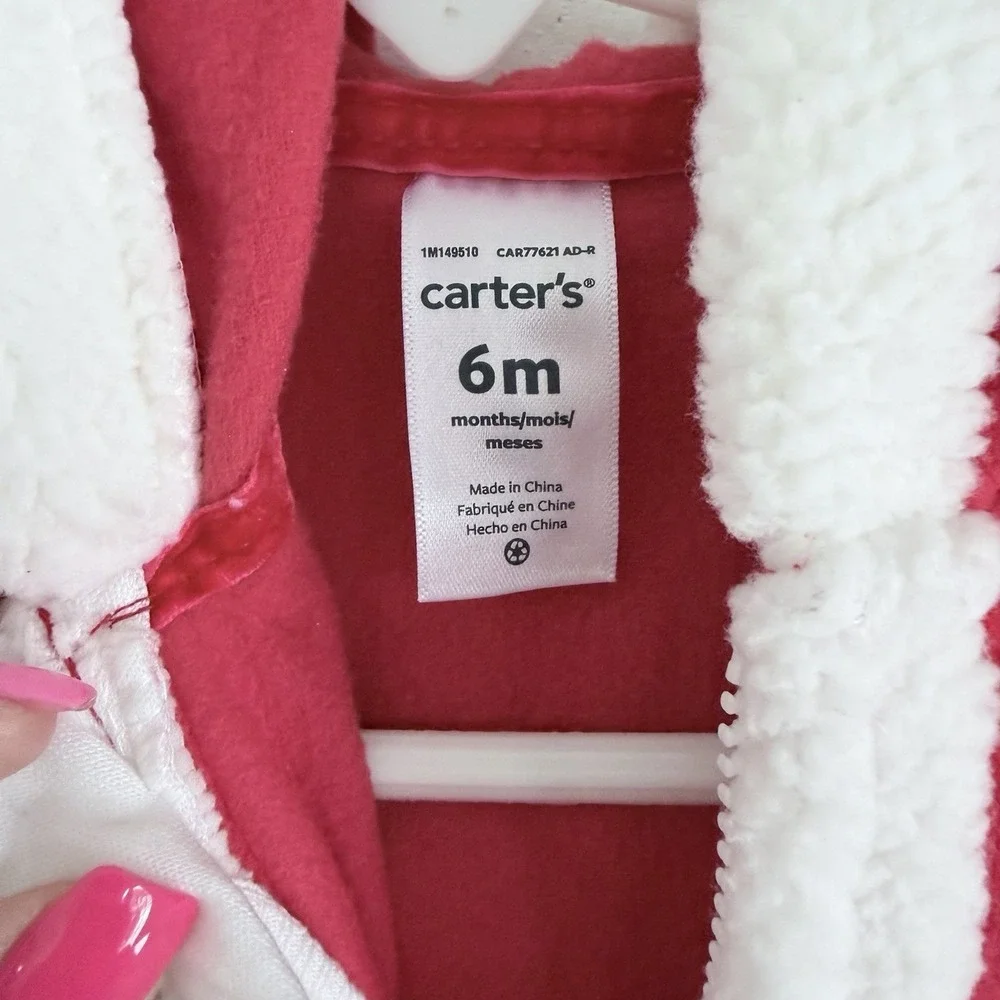 Carter's Santa Claus Christmas One Piece Hooded Pajamas Baby Size 6M‎ NWT